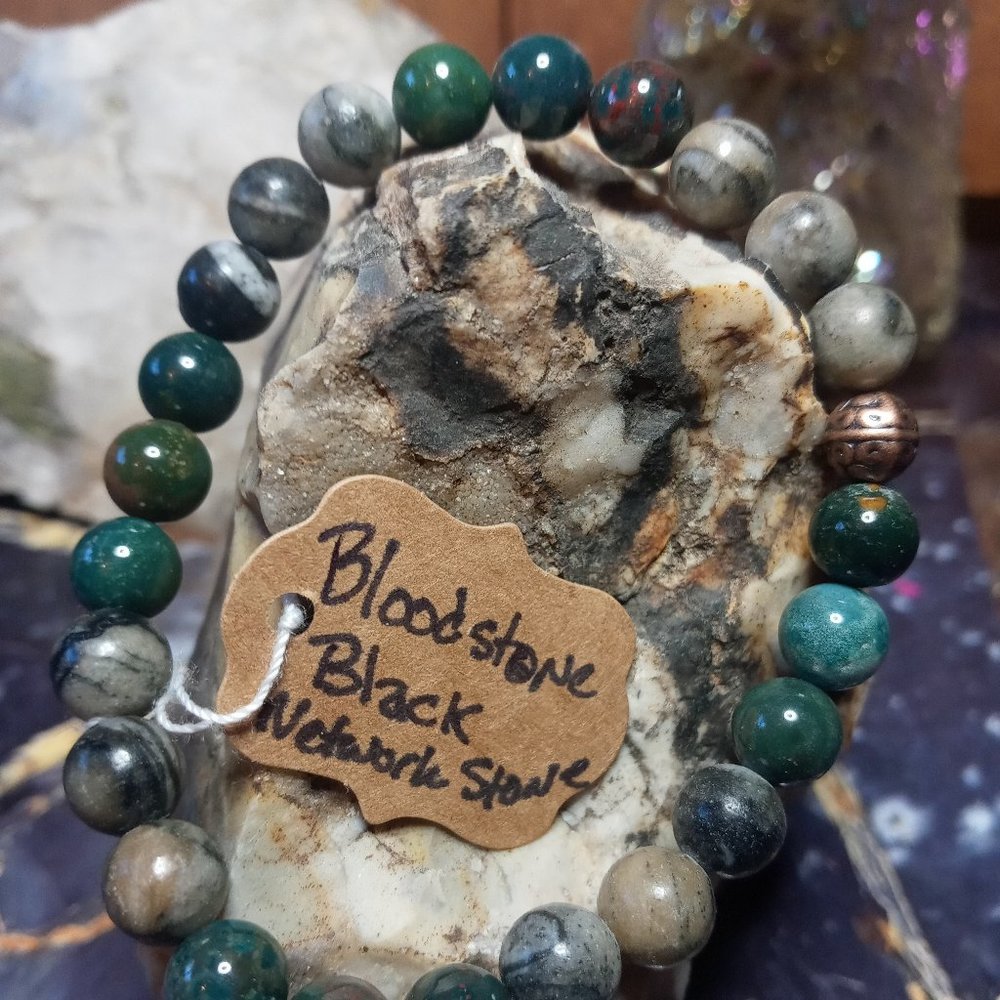 Bloodstone and Black Agate Gemstone Healing Grounding Bracelet